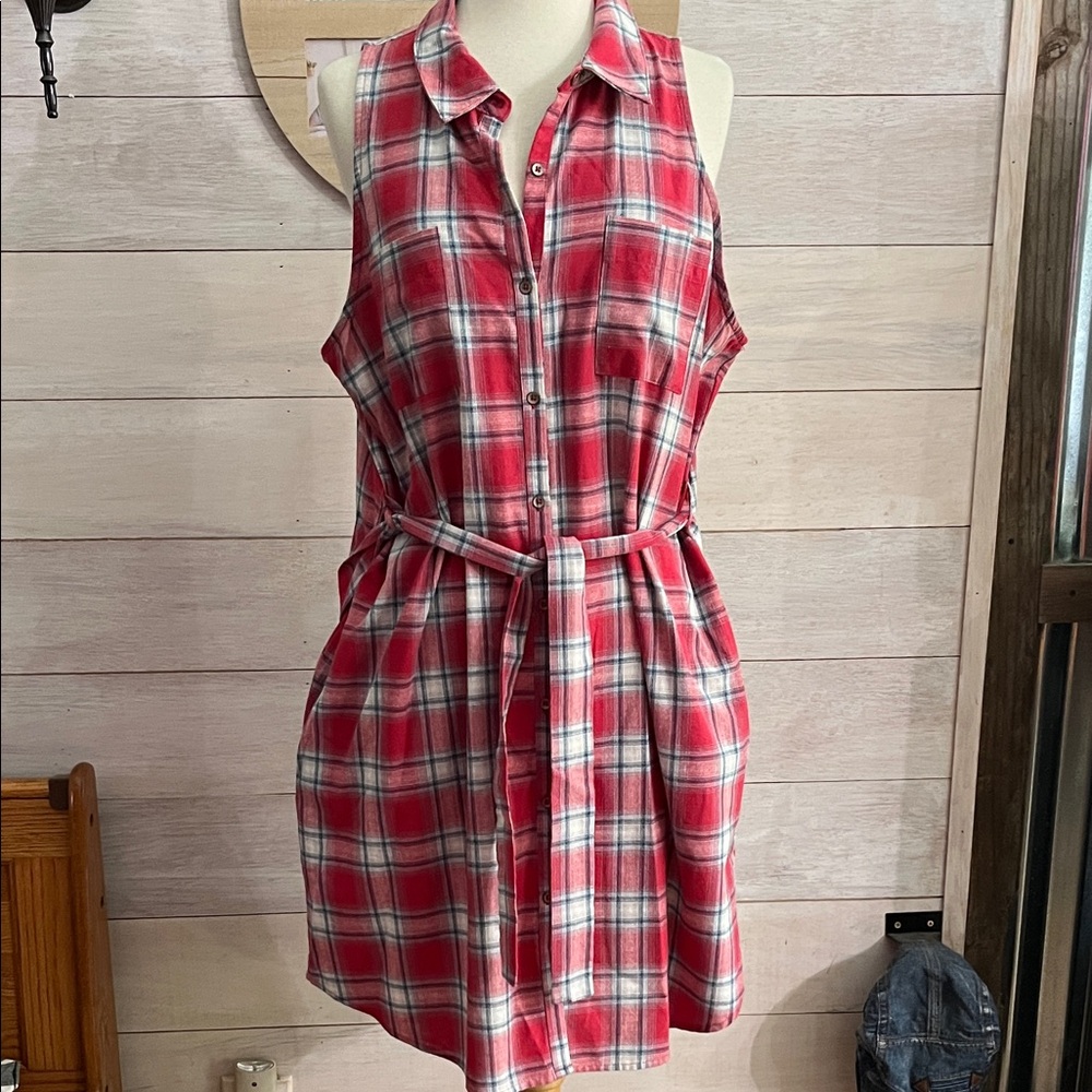 Plaid Sleeveless Shirt Dress